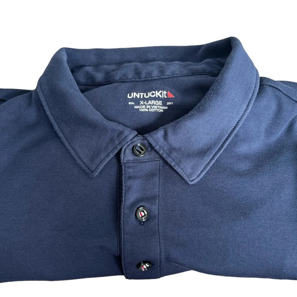 Untuckit Wrinkle-Free Long-Sleeve Damaschino Polo Navy, Size XL - Picture 4 of 7